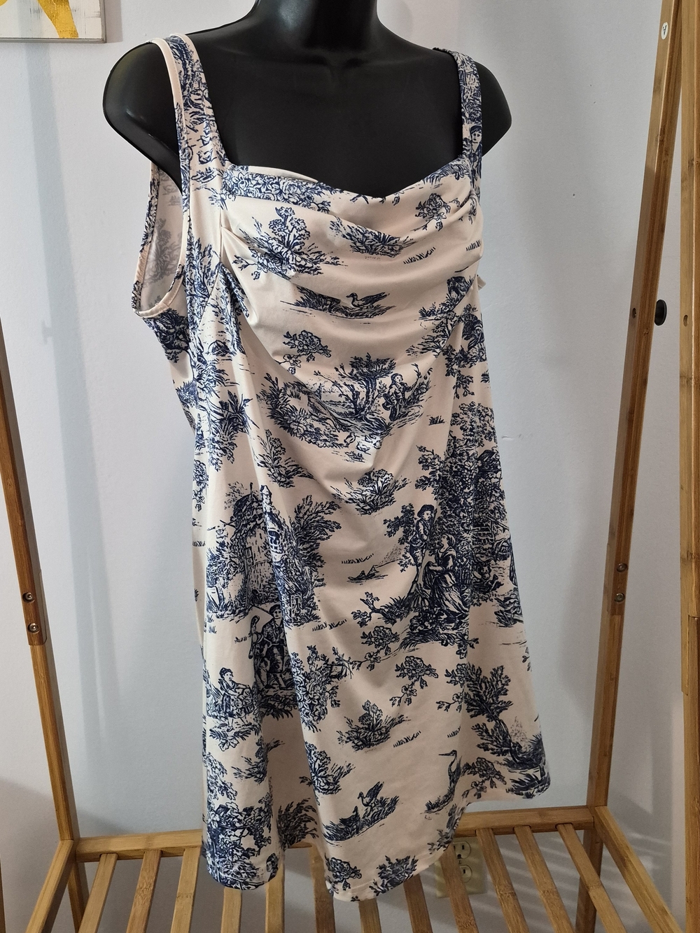 Sleeveless Toile-Print Cream and Navy Top Or Mini Dress